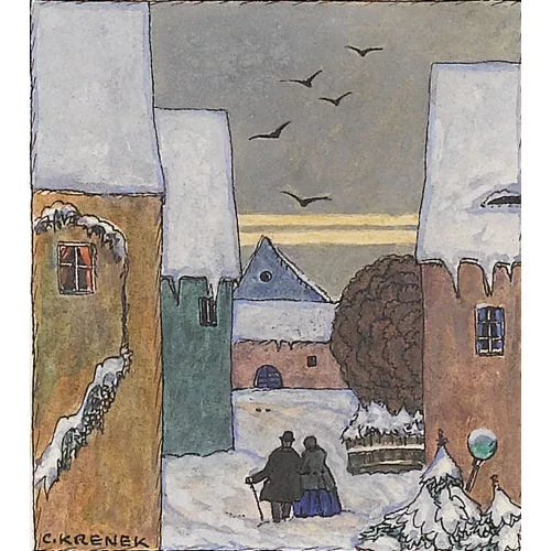 Carl Krenek — Elderly Couple in a Winter Village