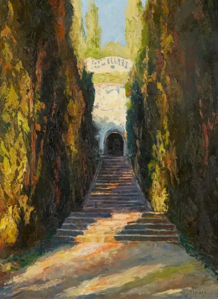 Otto Pippel — Treppenaufgang zu einer Grotte in einem Park