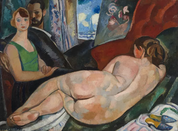 Edy Legrand — Nu allongé avec un couple et la tour Eiffel,