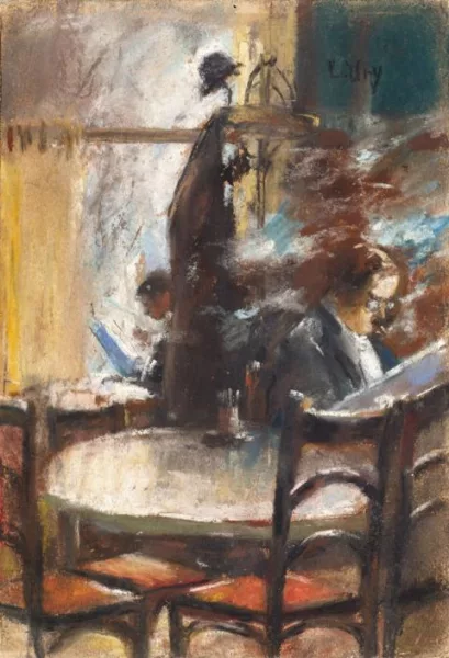 Lesser Ury — Deux messieurs lisant le journal au café, Berlin