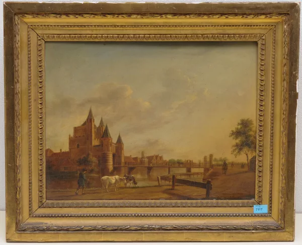 Johannes Janson — Blick auf das Stadttor Amsterdamse Poort in Haarlem mit Hirte und Kühen