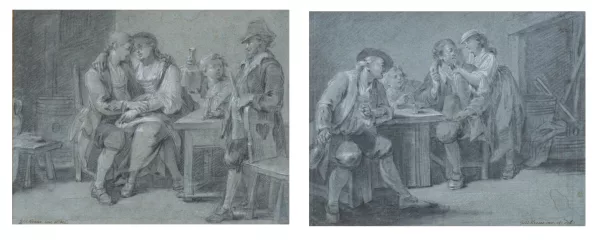 Georg Melchior Kraus — Georg Melchior KRAUS (1737-1806), 'Scènes de taverne', deux fusains