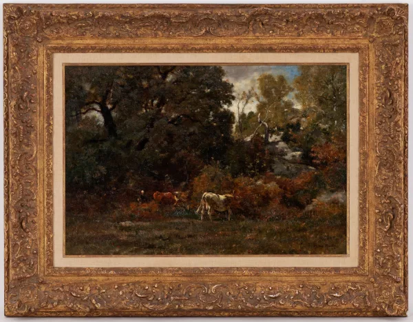 Emile Van Marcke de Lummen — Vaches et fermière dans un paysage,