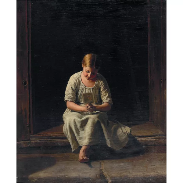 Ferdinand Georg Waldmüller — Jeune fille priant sur le seuil avec une image de la Vierge