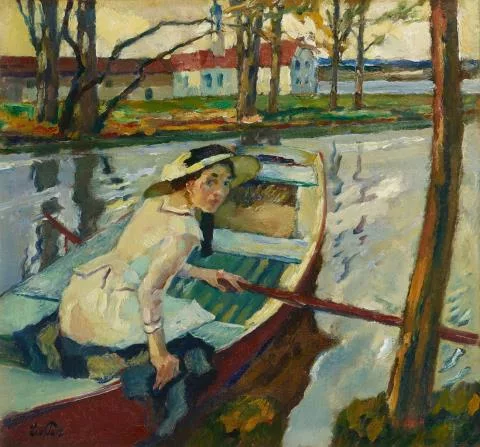 Leo Putz — Mädchen im Ruderboot