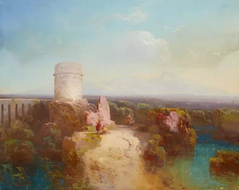 Peter Conrad Schreiber — Landschaft in der römischen Campagna mit Aquädukt und Ruine