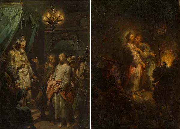 Johann Conrad Seekatz — Attribué à Seekatz, Johann Conrad — zugeschrieben Gegenstücke: Judaskuss / Christus vor Kaiphas