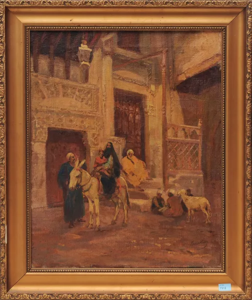 Károly Cserna — Orientalische Szene, Vater mit Kind auf einem Maultier