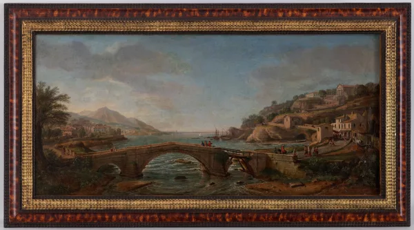 Caspar van Wittel — Suiveur de Gaspar van Wittel — Village et temple en bord de mer,