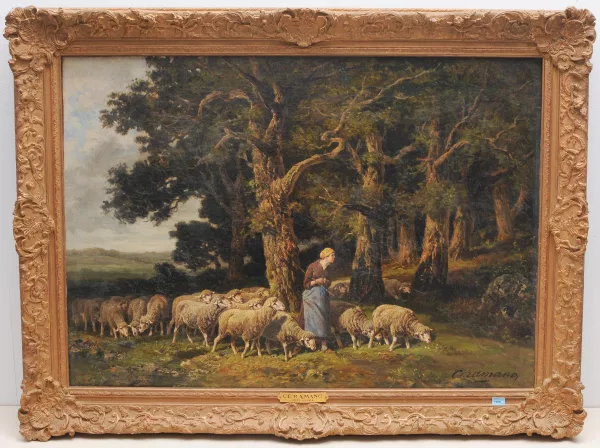 Charles Ferdinand Ceramano — Hirtin mit Schafherde