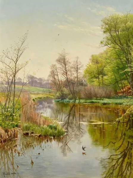 Peder Mørk Mønsted — Stream in spring, 1898