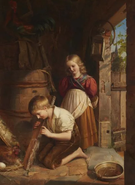 Hermann Kretzschmer — Kinder belauschen das Nest einer Henne