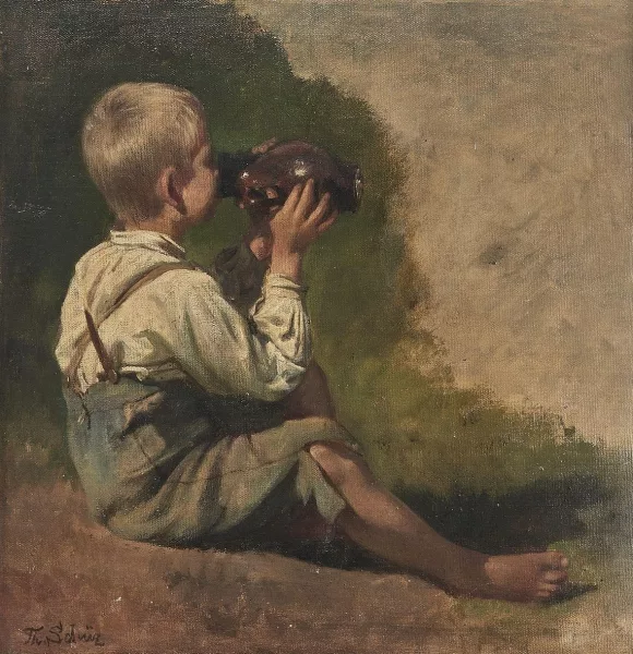 Theodor Christoph Schüz — Jeune garçon blond buvant à la cruche