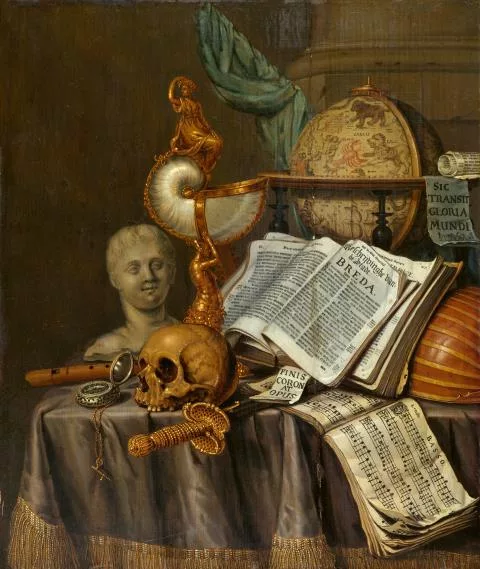 Edwaert Collier — Vanitasstillleben mit Nautiluspokal und einer Büste