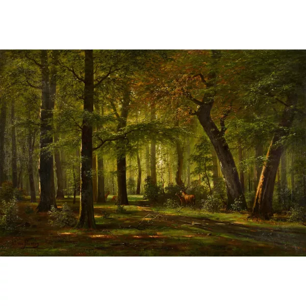Jacobus Johannes van Poorten — Waldlandschaft mit Hirschen.