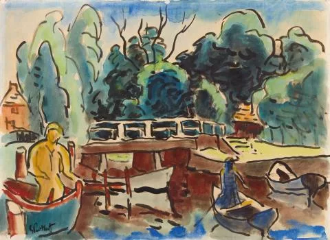 Karl Schmidt-Rottluff — Flusslandschaft mit Brücke (Leba)