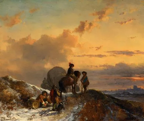 Joseph Moerenhout — Winterlandschaft mit rastenden Soldaten