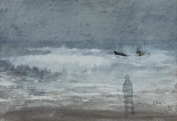 Douglas Swan — Stranded Fishing Boat and a Figure, 1981