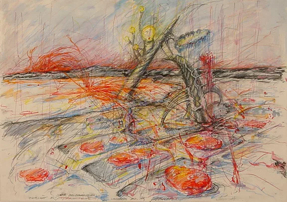 Christian Ludwig Attersee — Zwielicht im Sbrinz mit Fleischstücken, 1974