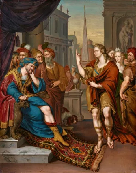 Willem van Mieris — Joseph interprétant le rêve du pharaon