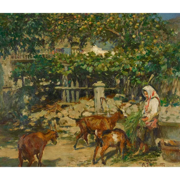 Alberto Falchetti — Bäuerin mit Ziegen an der Tränke.