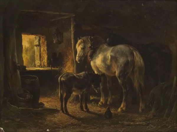Wouterus Verschuur — Écurie au crépuscule