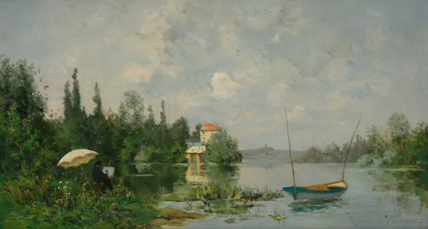 Paul Emmanuel Peraire — Freiluftmaler am Ufer eines Flusses