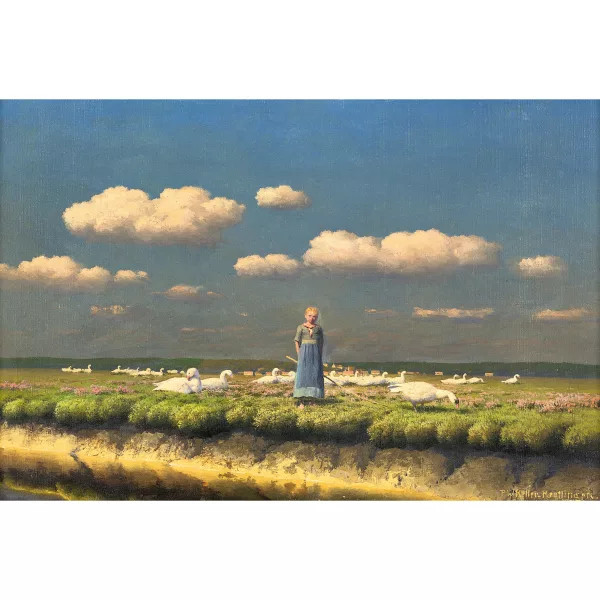 Paul Wilhelm Keller-Reutlingen — Bauernmädchen beim Hüten von Gänsen auf dem Feld.