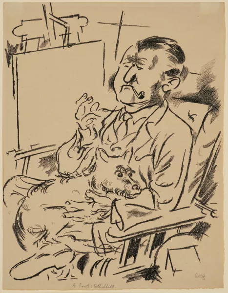 George Grosz — Selbstbildnis mit Hund vor der Staffelei
