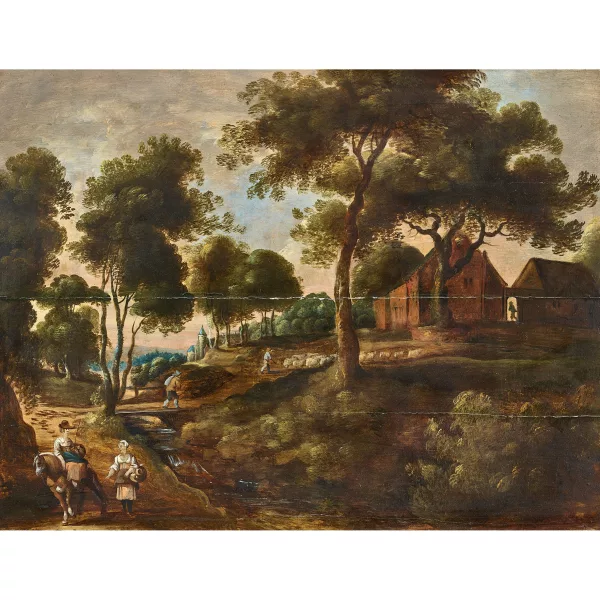Jan Wildens — Entourage de JAN WILDENS — Landschaft mit Häusern, Bauern und Hirten.