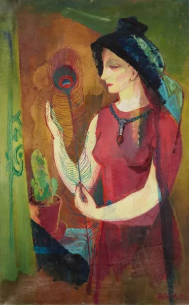 Gustav Wiethüchter — Mädchen mit Pfauenfeder