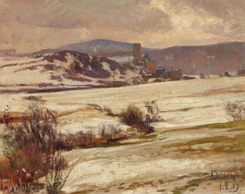 Fritz von Wille — Eifellandschaft im Winter mit Blick auf die Burg Kerpen