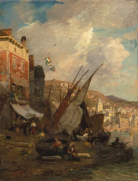 Gustav Schönleber — Alter Hafen von Genua mit San Tommaso