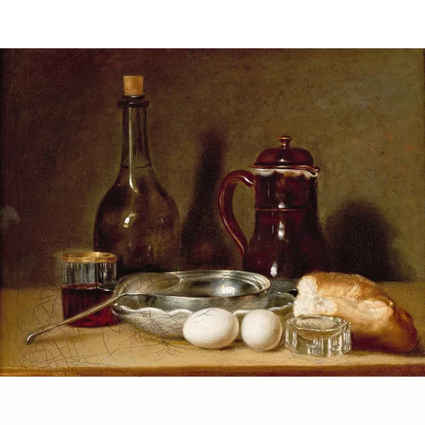 Henri-Horace Roland Delaporte — Attribué à HENRI-HORACE ROLAND DELAPORTE — Nature morte aux oeufs et à la miche de pain.