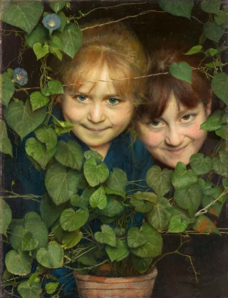 Gaetano Bellei — Versteckt! Zwei Mädchen hinter Blumenranken