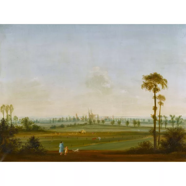 Theo Champion — Weite Landschaft mit Frau, Kind und Hund.