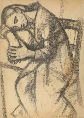 Felice Casorati — Sitzende, ruhende Frau