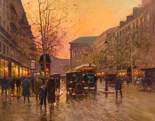 Édouard Cortès — Boulevard de la Madeleine au crépuscule, um 1924