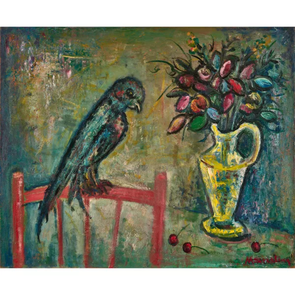 Marc Sterling — "Perroquet sur chaise rose".