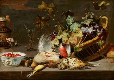 Frans Snyders — Stillleben mit Vögeln und Traubenkorb