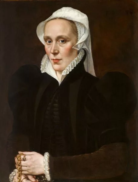 Adriaen Thomasz. Key — Bildnis einer Dame, die eine goldene Kette mit Anhänger in der Hand hält