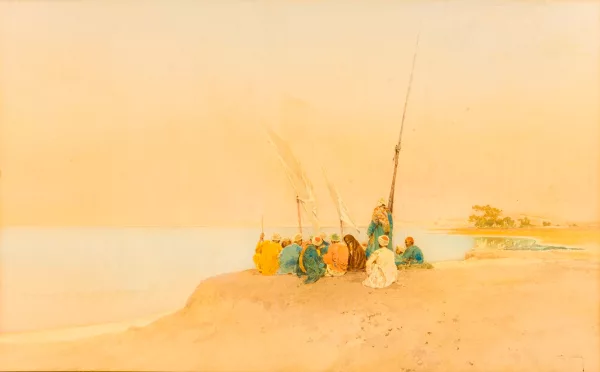 Raffaelle Mainella — Pêcheurs assis sur la plage, Orient,