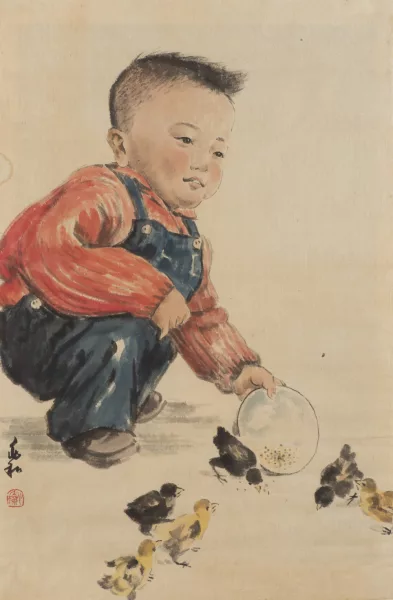 Jiang Zhaohe — Un garçon nourrit les moineaux