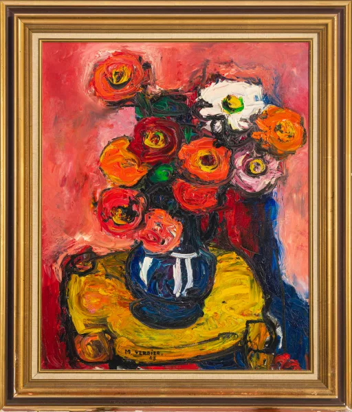 Maurice Verdier — "Fleurs au tabouret jaune"