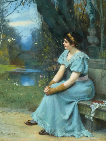 Felix Ehrlich — Dame in blauem Kleid in einem Park