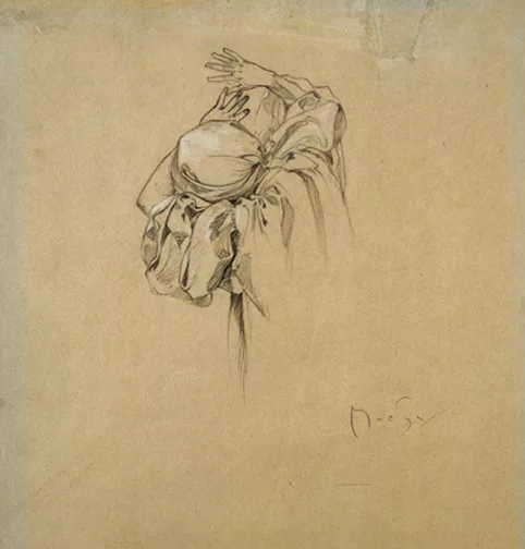 Alphonse Mucha — Study for Draped Female Head (Study for the Slav Epic), um 1915
