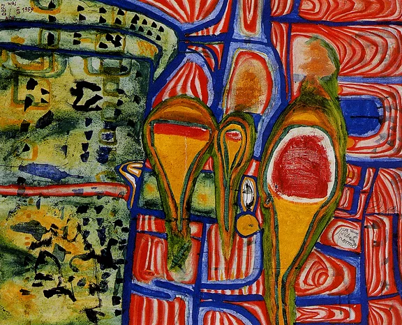 Friedensreich Hundertwasser — Die vorbeiziehenden Flammen und Regentropfen — Die drei Regentropfen, 1959