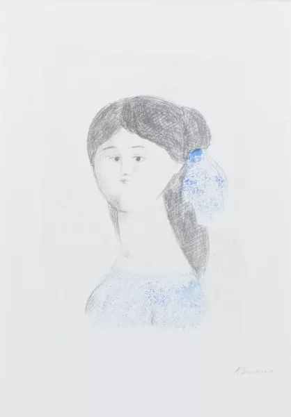 Antonio Bueno — Antonio BUENO (1918-1984), Portrait à la robe bleue, crayon et aquarelle sur papier