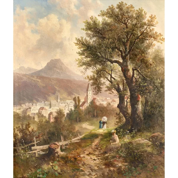 Emil Barbarini — Chemin estival avec vue sur une ville