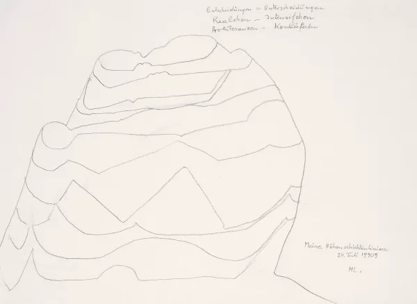 Maria Lassnig — Meine Höhenschichtenlinien, 1990